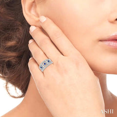 2.2 MM & 2.4 MM Princess Cut Sapphire and 3/8 Ctw Round Cut Diamond Precious Fashion Band in 14K White Gold
