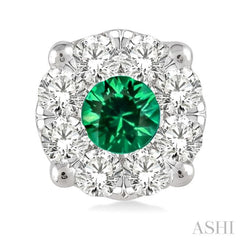 3.3 MM Round Cut Emerald and 1/2 Ctw Lovebright Diamond Precious Earrings in 14K White Gold