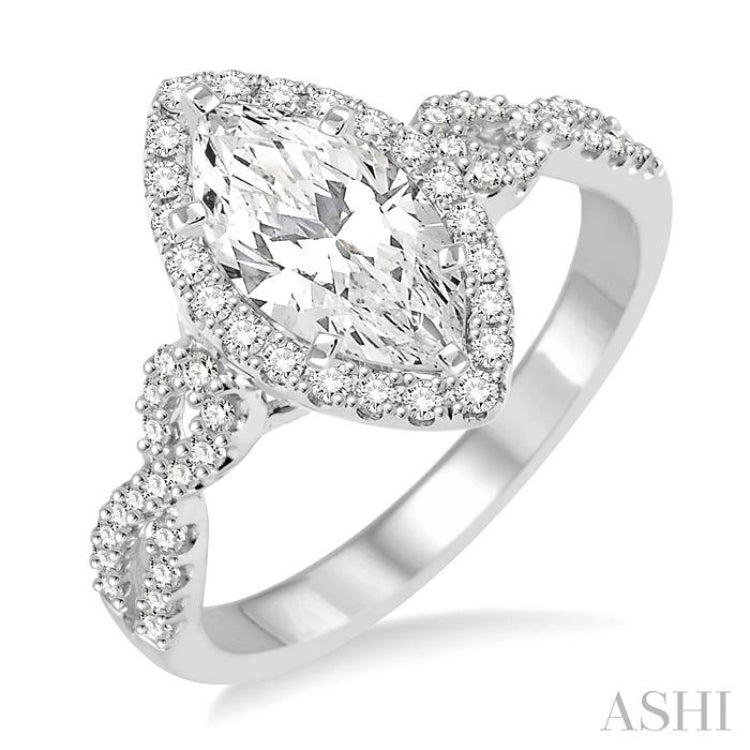 1 ctw Diamond Engagement Ring with 5/8 ct Marquise Cut Center Stone in 14K White Gold
