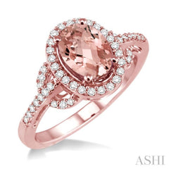 8x6MM Oval Cut Morganite and 1/3 ctw Round Cut Diamond Ring in 14K Rose Gold