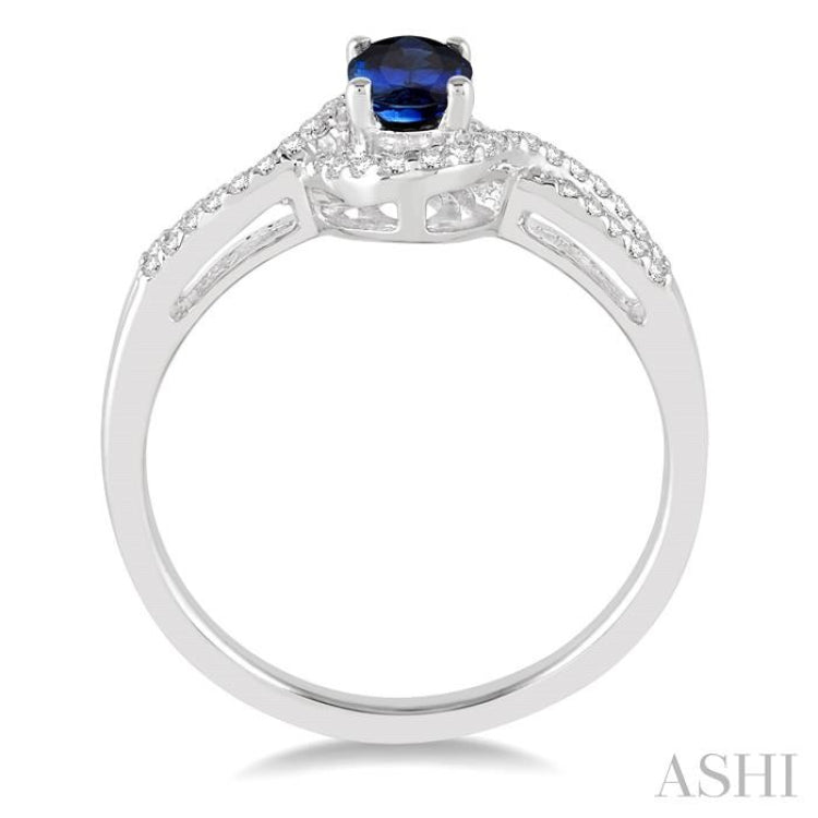 6x4 MM Oval Cut Sapphire and 1/6 ctw Round Cut Diamond Ring in 10K White Gold