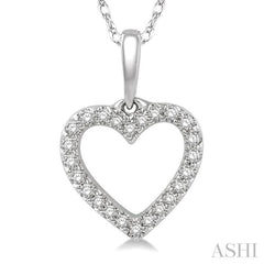 1/10 Ctw Hollow Cut Heart Charm Round Cut Diamond Petite Pendant in 10K White Gold with chain