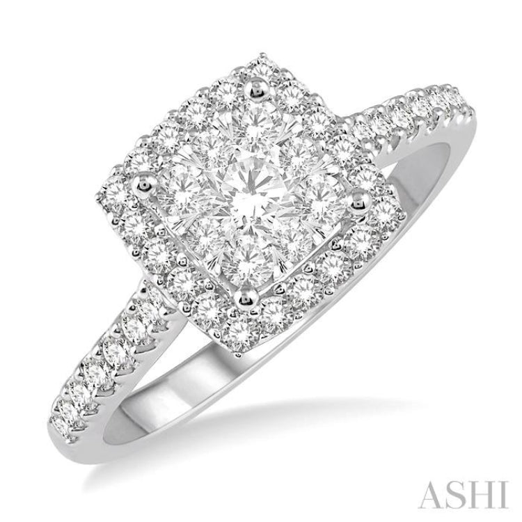 3/4 ctw Round Diamond Lovebright Halo Engagement Ring in 14K White and Yellow Gold
