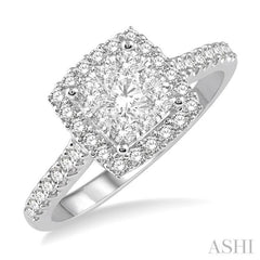 3/4 ctw Round Diamond Lovebright Halo Engagement Ring in 14K White and Yellow Gold