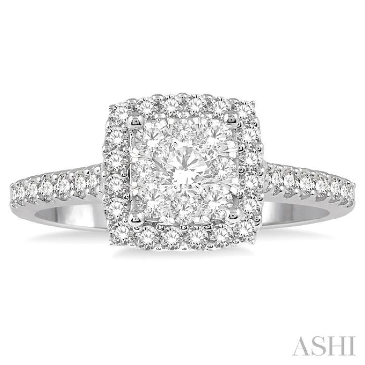 3/4 ctw Round Diamond Lovebright Halo Engagement Ring in 14K White and Yellow Gold