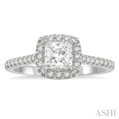 3/4 ctw Diamond Ladies Engagement Ring with 1/2 Ct Princess Cut Center Stone in 14K White Gold