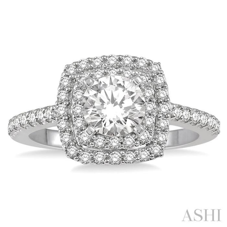 1 ctw Round Cut Center Stone Diamond Ladies Engagement Ring in 14K White Gold