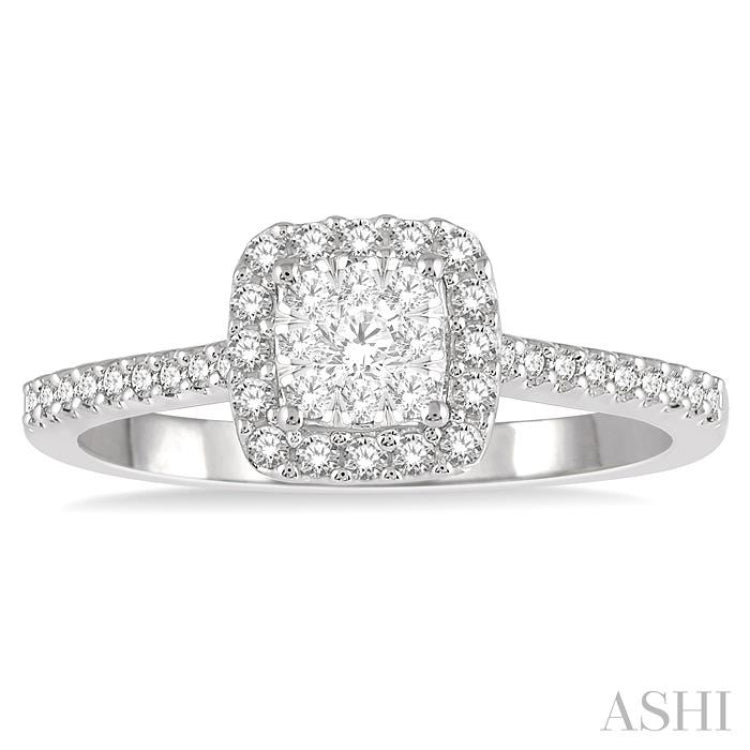 1/3 ctw Round Diamond Lovebright Halo Engagement Ring in 14K White and Yellow Gold