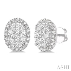 1 ctw Oval Shape Lovebright Round Cut Diamond Stud Earrings in 14K White Gold