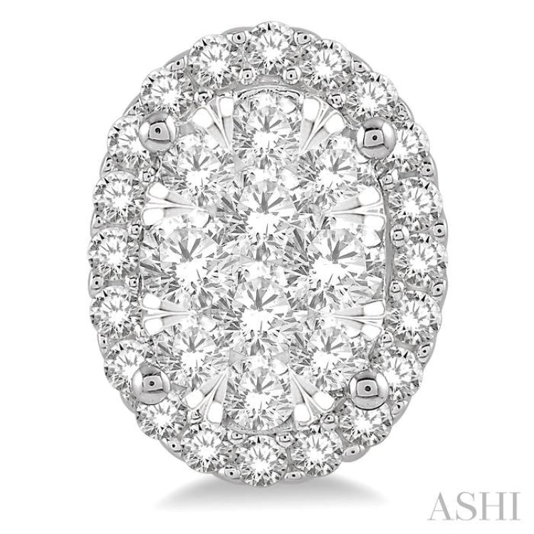 1 ctw Oval Shape Lovebright Round Cut Diamond Stud Earrings in 14K White Gold