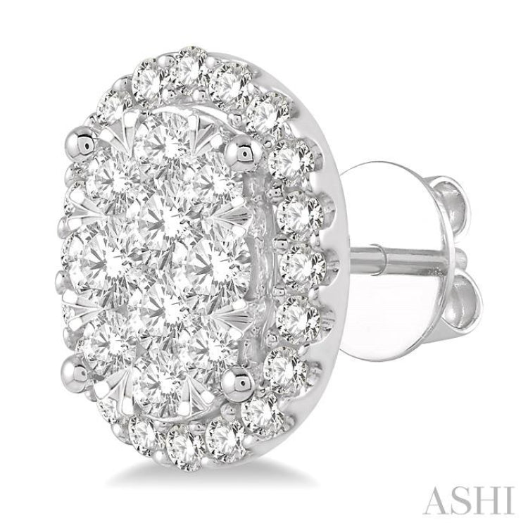 1 ctw Oval Shape Lovebright Round Cut Diamond Stud Earrings in 14K White Gold