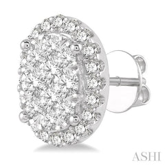 1 ctw Oval Shape Lovebright Round Cut Diamond Stud Earrings in 14K White Gold