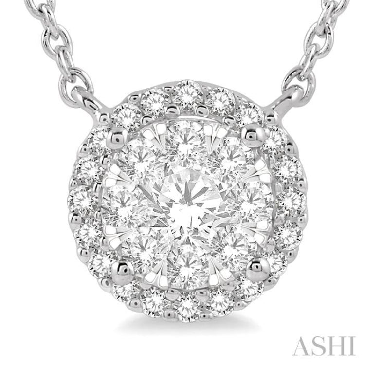 1/3 Ctw Circular Round Cut Diamond Lovebright Pendant With Chain in 14K White Gold