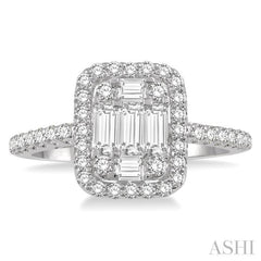 1 ctw Baguette & Round Cut Fusion Diamond Ring in 14K White Gold