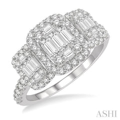 1 1/6 ctw Triple Mount Baguette & Round Cut Fusion Diamond Ring in 14K White Gold