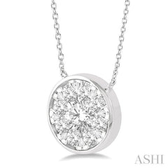 3/4 Ctw Round Shape Lovebright Diamond Pendant With Chain in 14K White Gold