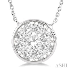 3/4 Ctw Round Shape Lovebright Diamond Pendant With Chain in 14K White Gold