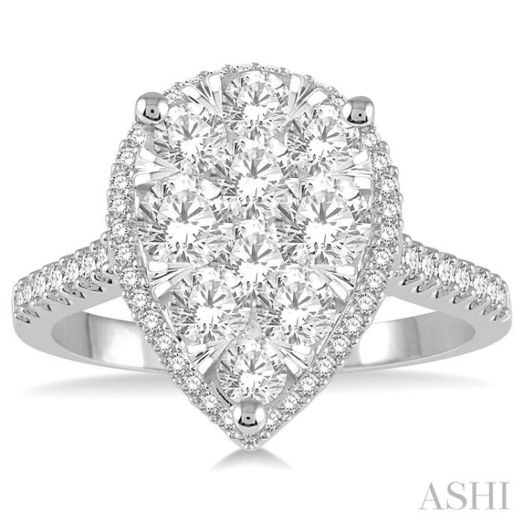 1 ctw Pear Shape Round Cut Diamond Lovebright Ring in 14K White and Rose Gold