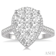 1 ctw Pear Shape Round Cut Diamond Lovebright Ring in 14K White and Rose Gold