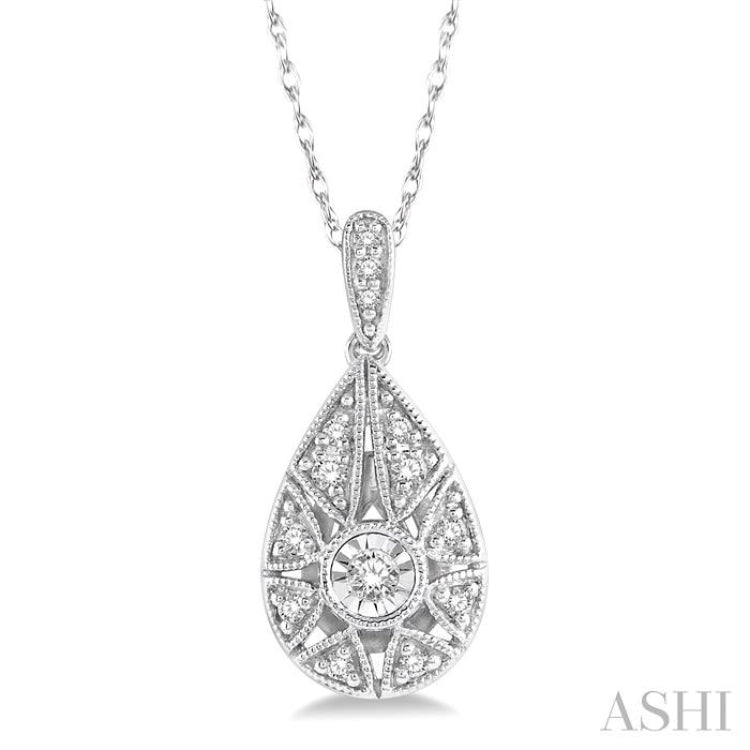 1/8 Ctw Lattice Pear Shape Round Cut Diamond Pendant in 10K White Gold