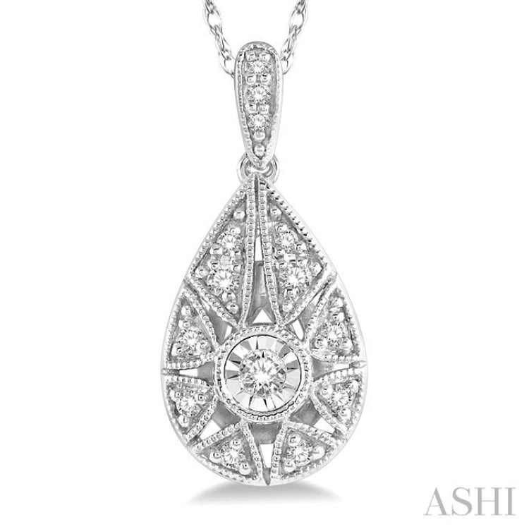 1/8 Ctw Lattice Pear Shape Round Cut Diamond Pendant in 10K White Gold