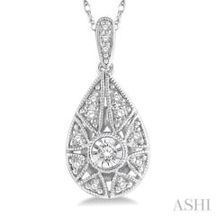 1/8 Ctw Lattice Pear Shape Round Cut Diamond Pendant in 10K White Gold
