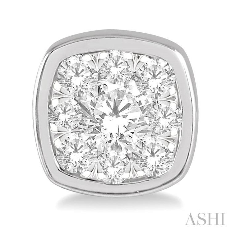 1/3 Ctw Cushion Shape Round Cut Diamond Lovebright Bezel Stud Earrings in 14K White Gold
