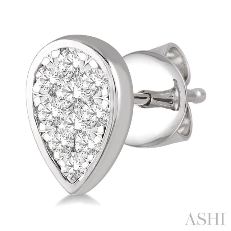 1/2 Ctw Pear Shape Lovebright Round Cut Diamond Bezel Stud Earrings in 14K White Gold