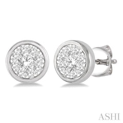 1/3 Ctw Lovebright Round Cut Diamond Bezel Stud Earrings in 14K White Gold