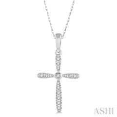 1/10 Ctw Cross Charm Round Cut Diamond Petite Pendant in 10K White Gold