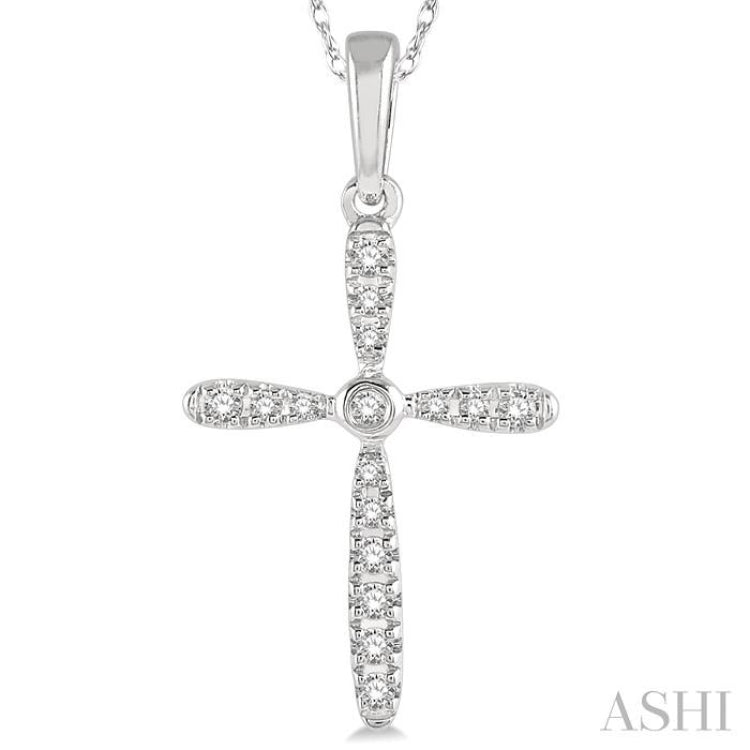 1/10 Ctw Cross Charm Round Cut Diamond Petite Pendant in 10K White Gold
