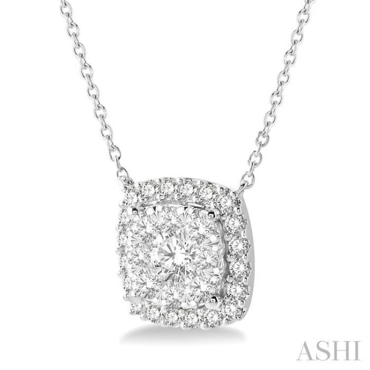 1 Ctw Cushion Shape Lovebright Diamond Pendant With Chain in 14K White Gold