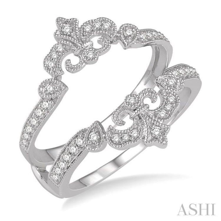 1/4 Ctw Oval Fleur De Lis Round Cut Diamond Insert Ring in 14K White Gold