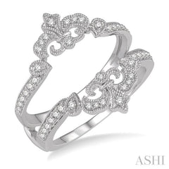 1/4 Ctw Oval Fleur De Lis Round Cut Diamond Insert Ring in 14K White Gold