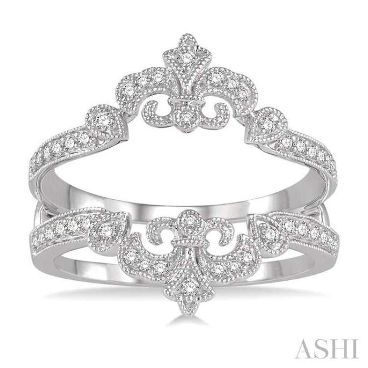 1/4 Ctw Oval Fleur De Lis Round Cut Diamond Insert Ring in 14K White Gold
