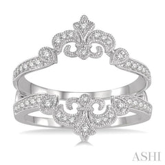 1/4 Ctw Oval Fleur De Lis Round Cut Diamond Insert Ring in 14K White Gold
