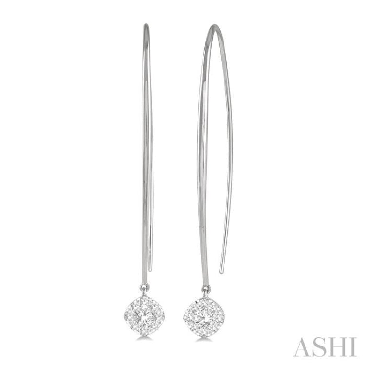 1/2 Ctw Cushion Shape Lovebright Round Cut Diamond Earring in 14K White Gold