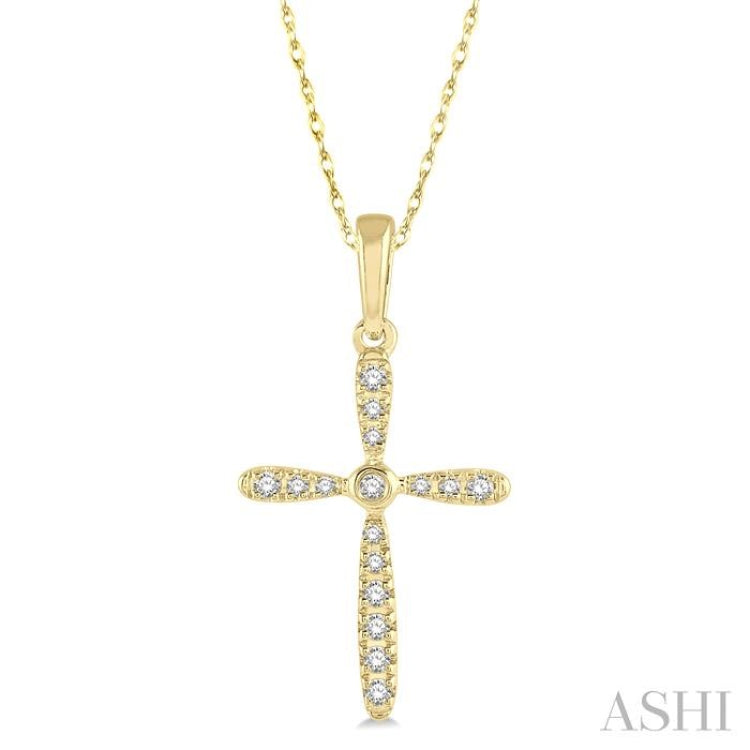 1/10 Ctw Cross Charm Round Cut Diamond Petite Pendant in 10K Yellow Gold