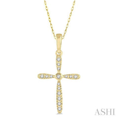 1/10 Ctw Cross Charm Round Cut Diamond Petite Pendant in 10K Yellow Gold