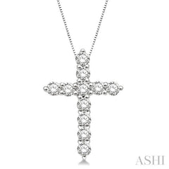 3/4 Ctw Round Cut Diamond Cross Pendant in 14K White Gold with Chain