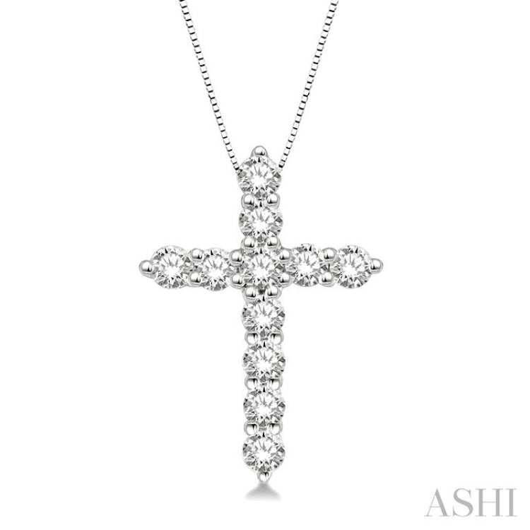 1/2 Ctw Round Cut Diamond Cross Pendant in 14K White Gold with Chain
