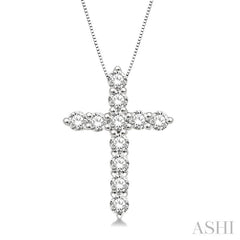 1/2 Ctw Round Cut Diamond Cross Pendant in 14K White Gold with Chain