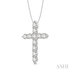 1/2 Ctw Round Cut Diamond Cross Pendant in 14K White Gold with Chain