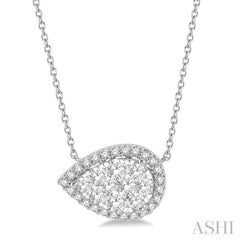 1 Ctw Pear Shape Round Cut Diamond Lovebright Pendant With Chain in 14K White Gold