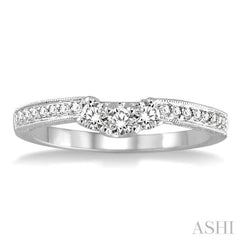 1/3 Ctw Arched Center Engraved Foliage Round Cut Diamond Wedding Band in 14K White Gold
