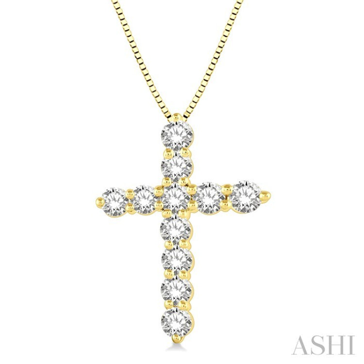 1 Ctw Round Cut Diamond Cross Pendant in 14K Yellow Gold with Chain