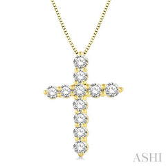 1 Ctw Round Cut Diamond Cross Pendant in 14K Yellow Gold with Chain