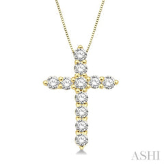 1/2 Ctw Round Cut Diamond Cross Pendant in 14K Yellow Gold with Chain