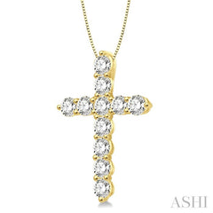 1/4 Ctw Round Cut Diamond Cross Pendant in 14K Yellow Gold with Chain