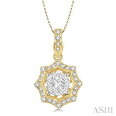 1/4 Ctw Star Lattice Lovebright Round Cut Diamond Pendant With Chain in 14K Yellow and White Gold